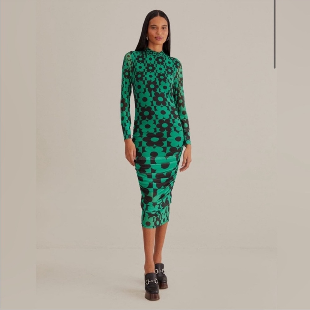 Green Mesh Floral Dress Farm Rio